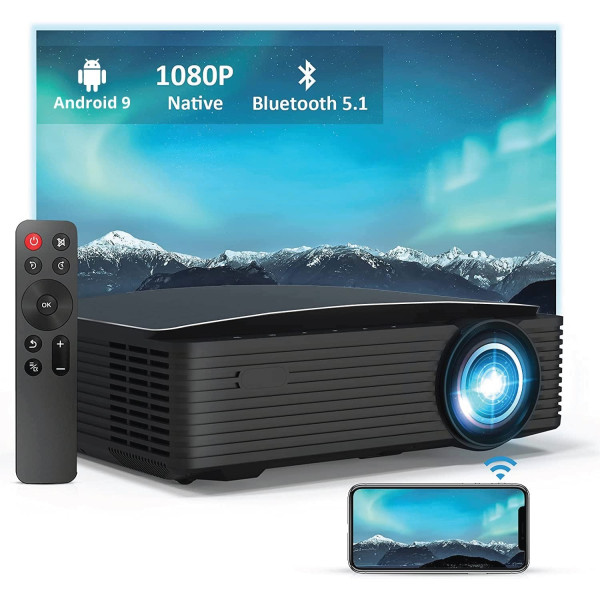 Wellteck Full hd Projector 1080p for Home Android 9.0 Projector 4k WiFi Bluetooth 1GB RAM 8GB Memory 4D Correction Electronic Focus 7000 lm 2 Speaker Projector