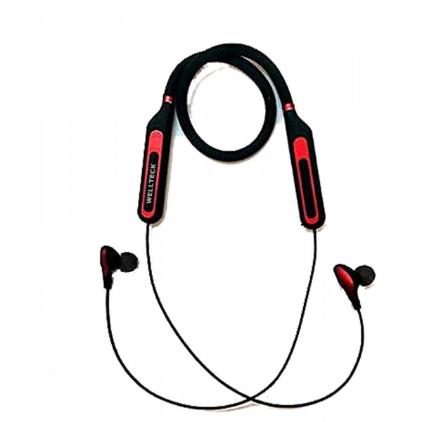 Wellteck  Ear Wireless Bluetooth Headphone, Neckband with Fast Charging Red