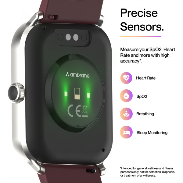 Ambrane Wise Eon Pro1.85 lucid display with BT calling Smartwatch (Wine Red Strap, Regular)