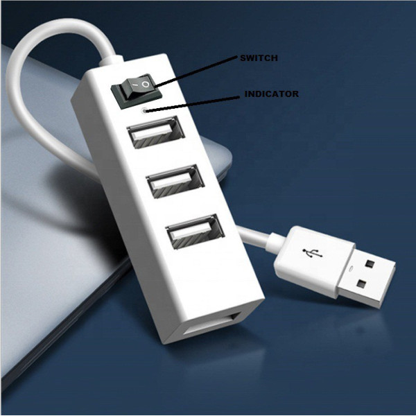 BUFONA 4 USB Ports Hub for MobileTablets USE For Pendrive,Mouse CHARGING Extension HUB PORT HUB, USB Gadgets Power Switch 5 Gpbs and with LED Indicator Usb Charger USB Hub, USB Charger, USB Cable, HDMI Connector, Laptop Accessory (White)