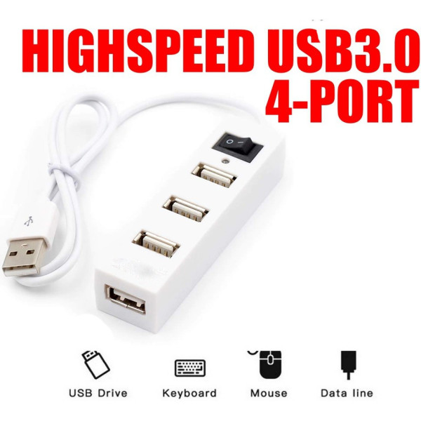 BUFONA CHARGING Extension HUB Portable USB Hub With On/Off Switch USB Adapter Cable 4 Port PORT HUB, USB Gadgets Power Switch 5 Gpbs with LED Indicator USB Hub, USB Charger, USB Cable, HDMI Connector, Laptop Accessory (White)
