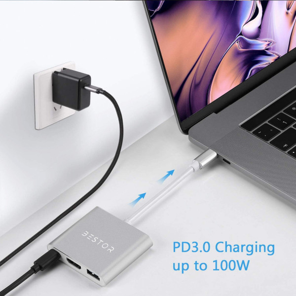 Bestor 3 in 1 Type C USB Hub Type C to HDMI Adapter 4K HDMI with PD Charging USB 3.0 Compact Extension Adapter
