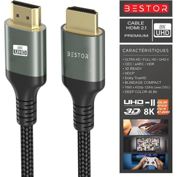 Bestor HDMI Cable 2 M Gaming TV-Out Cable 3 Meter 8K Hdmi Cable Male To Male Conectivity