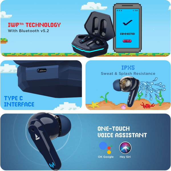 boAt Airdopes 191G with 6mm Dual Drivers, Quad Mics ENx Tech  Beast Mode for Gaming Bluetooth Headset (Sport Blue, True Wireless)