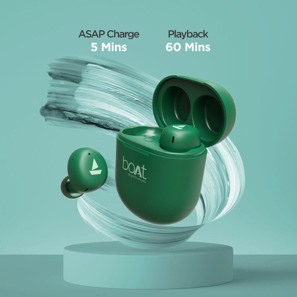 boAt Airdopes 381 with upto 20 Hours Playback and ASAP Charge Bluetooth Headset (Army Green, True Wireless)
