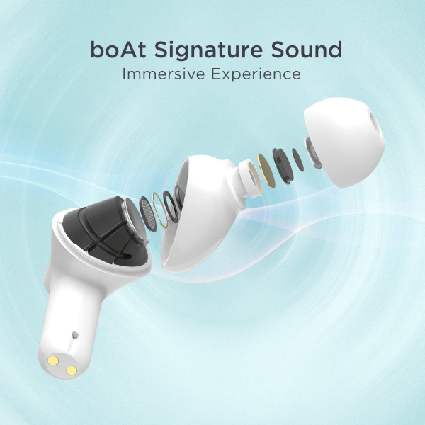 boAt Airdopes 393ANC with Hybrid ANC, Quad Mics ENx  30 Hours Playback Bluetooth Headset (Ivory White, In the Ear)