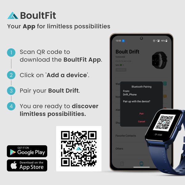 Boult Drift BT Calling 1.69" HD Display, 140+ Watchfaces, Complete Health Monitoring Smartwatch (Blue Strap, Free Size)