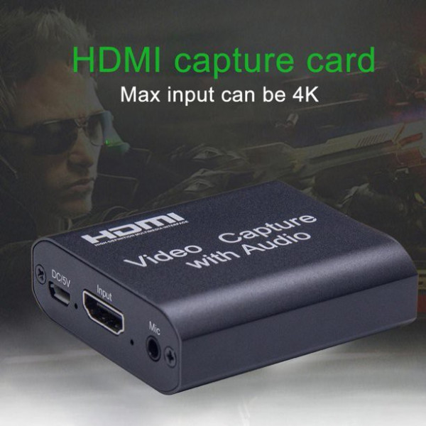 ELECTRO WOLF 4K HDMI Video Capture Card With 3.5mm Audio Output Mic Input for Live Streaming Recording, Youtube Gaming Stream HDMI HD Video Capture with Audio HDMI Connector (Black)
