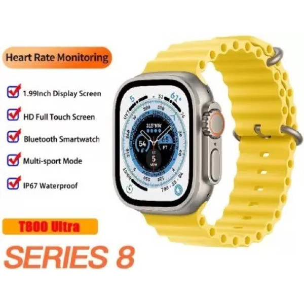 Ephemeral Ultra Series 8 WATERPROOF Watch NFC Door Unlock Bluetooth Call Fitness Bracelet Smartwatch (Orange Strap, 2.5)