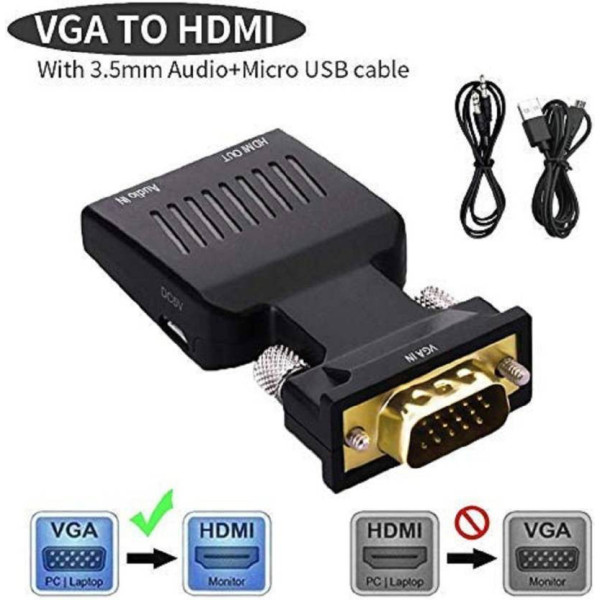 Etzin VGA to HDMI Adapter Converter 3.5mm Audio(EPL-168TC-001) Gaming Adapter (Black, For PC)