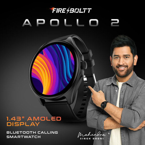 Fire-Boltt Apollo 2 Super AMOLED 1.43'', Bluetooth Calling Smartwatch 100+Sports, AI Voice Smartwatch (Black Strap, Free Size)
