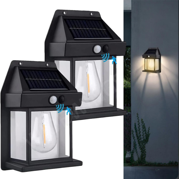 Solar Wall Lights Outdoor Wireless Dusk to Dawn Porch Lights Fixture Solar Wall Lantern with 3 Modes and Motion Sensor (BLACK)