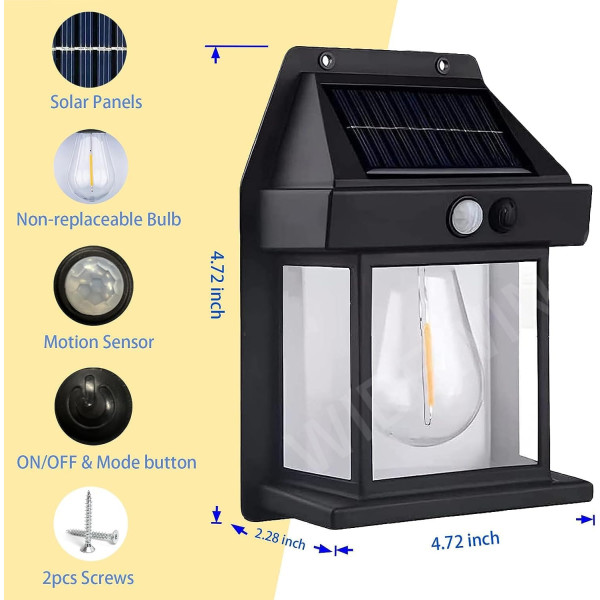 Solar Wall Lights Outdoor Wireless Dusk to Dawn Porch Lights Fixture Solar Wall Lantern with 3 Modes and Motion Sensor (2 PACK - BLACK)