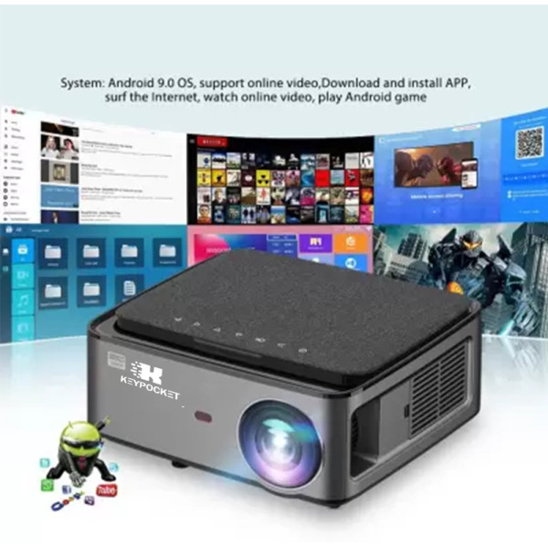 KEYPOCKET 4K 1920x1080p 3D Full HD Android 9.0 Advance Technology LED Smart (6800 lm / Wireless / Remote Controller) Portable Projector (Grey)