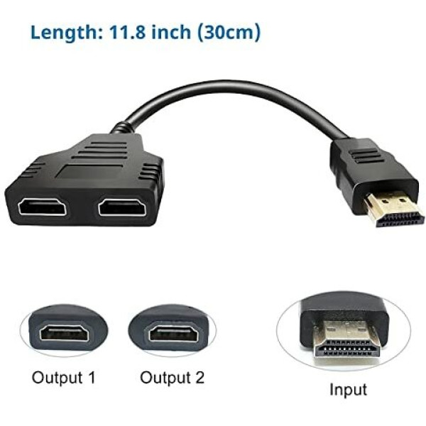 Kizma 1080P HDMI Port Male to Female 1 Input 2 Output Splitter Cable HDMI 1 to 2 Way for HDMI HD, LED, LCD, TV, Support HDMI Connector (Black)