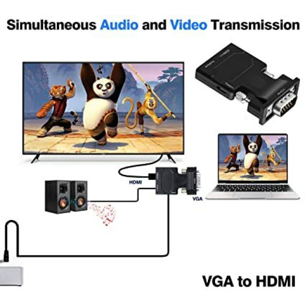 Kizma Vga to hdmi with Audio High resolution hd 1080 pixel Vga input HDMI Output vth-7575 HDMI Connector (Black)