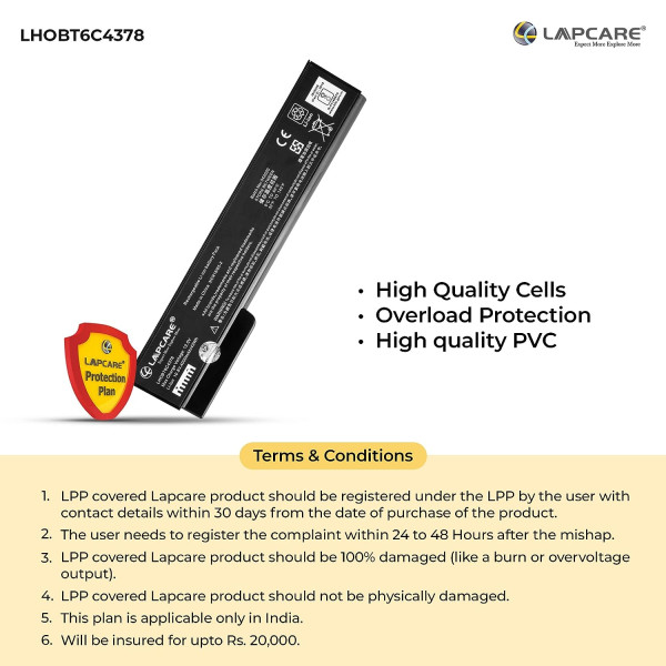 LAPCARE 10.8V 4000mAh 6 Cell BIS Certified Compatible Lithium-ion Laptop Battery for HP EliteBook 8460P 8460W and 8570P Models