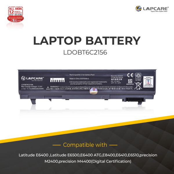 Lapcare BIS Certified Compatible Laptop Battery for Dell Lattitude E6400 6 Cell