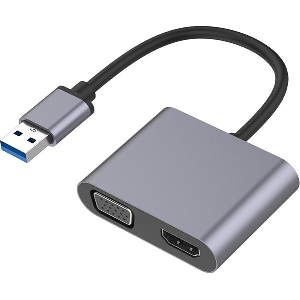 LipiWorld USB 2.0 to HDMI VGA with Audio Adapter USB 2.0 to HDMI VGA Sync Output 1080p SuperSpeed USB 2.0 Converter Support HDMI VGA with Audio HDMI Connector (Grey)