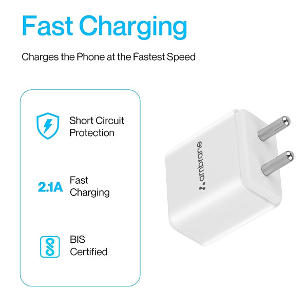 Ambrane 10.5W USB Mobile Charger Adapter Compatibility with Android and Other USB Enabled Devices