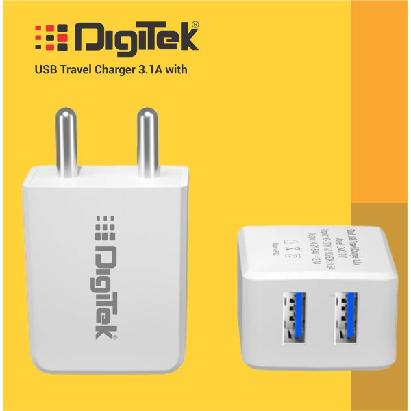 Digitek Dual Port USB Travel Charger 5V 3.1A Wall Charger with HD Lightning Cable Fast Charging Adapter Suitable for Smartphones