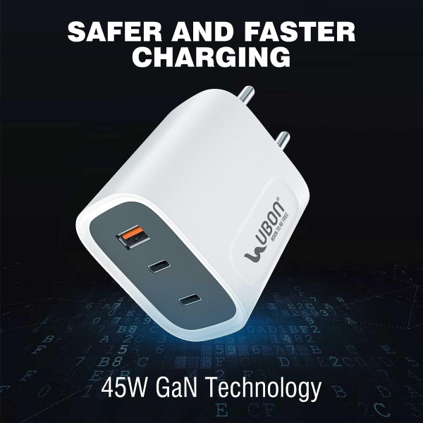 UBON 45W Fast Charger CH-1000 with GaN Technology Triple Ports 1 USB and 2 Type-C Port