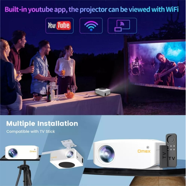 Omex Upgrade Advance YouTube DLNA TV Wifi Smart Home Cinema HD Projector (2500 lm / 1 Speaker / Wireless / Remote Controller) Portable Projector (White)
