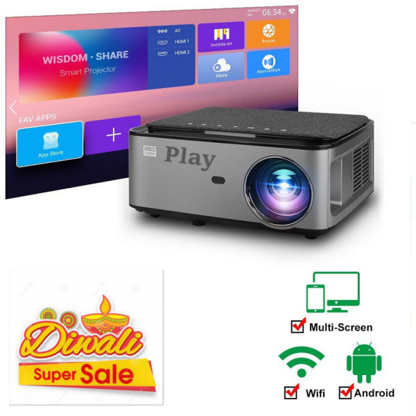 PLAY MP9A True 4k HD Latest Android 4K 2k Projector Bluetooth 4D keystone BIG Display (8000 lm / Wireless / Remote Controller) Portable Projector (Black)