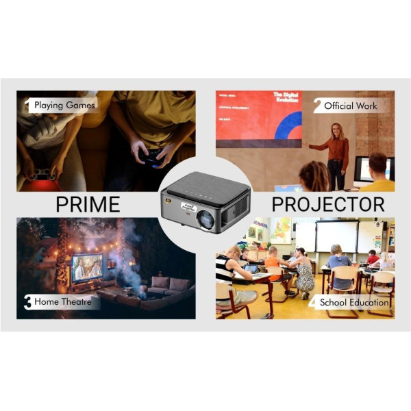 Prime Projector Latest PS4 4K UHD 3D Projector| Android 9.0, 4D Keystone| 350" LED Projector| (7500 lm / 2 Speaker / Wireless / Remote Controller) Portable Projector (Matte Finish - Black-Grey)