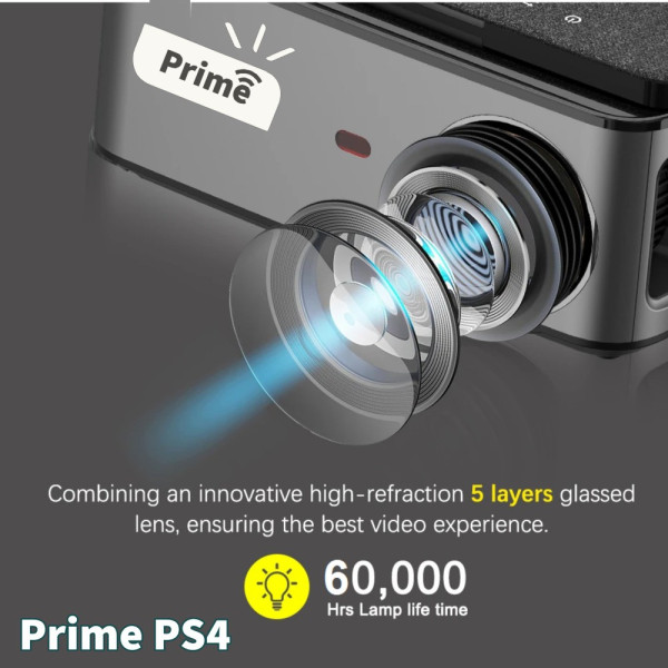 Prime Projector Latest PS4 Projector |7500 Lumens, 3840x2160 (4K) Resolution, 20,000:01 Contrast Ratio |Android 9.0 (Pie) with WiFi, Bluetooth| 4D Digital Keystone, Zoom in-Out | 1 Year Warranty |(PS4) (Black) (7500 lm / 2 Speaker / Wireless / Remote