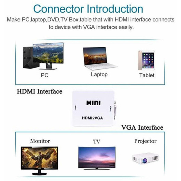 Tobo  TV-out Cable Mini HDMI to VGA Converter with Audio HDMI2VGA 1080P Adapter Connector TD-660VC (Black, For TV)
