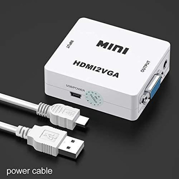 Tobo Mini HDMI to VGA Converter with Audio HDMI2VGA 1080P Adapter Connector for PC Laptop to HDTV Projector HDMI 2 VGA Converter Media Streaming Device (White)