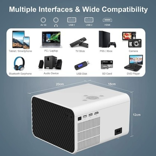 Torexo Sales T10 Full HD Android Smart Portable LED Projector WiFi Bluetooth Miracast Youtube inbuilt Apps