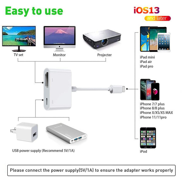 VOOCME Lighting to HDMI Adapter,Digital AV Sync Screen Connector with Charging Port Media Streaming Device (White)