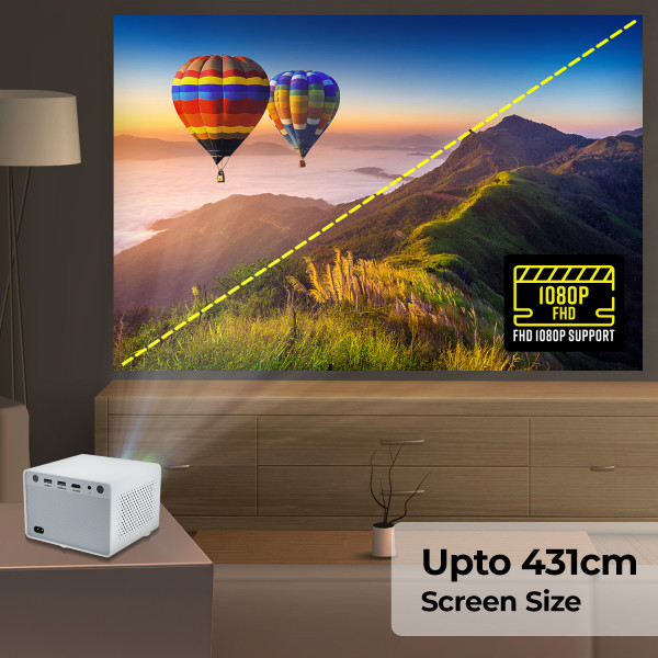 ZEBRONICS Zeb-Pixaplay 20 (3000 lm / Remote Controller) 1080p FHD with HDMI, USBX2, Aux Out, Bluetooth V5.1 Support, Up to 431cm Screen Size, Built-in Speakers, Compact Design Projector (White + Grey)
