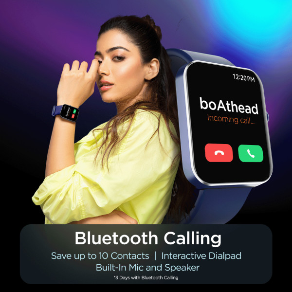 boAt Wave Flex Connect with 1.83" HD Display,Bluetooth Calling Premium Metal Design Smartwatch (Blue Strap, Free Size)
