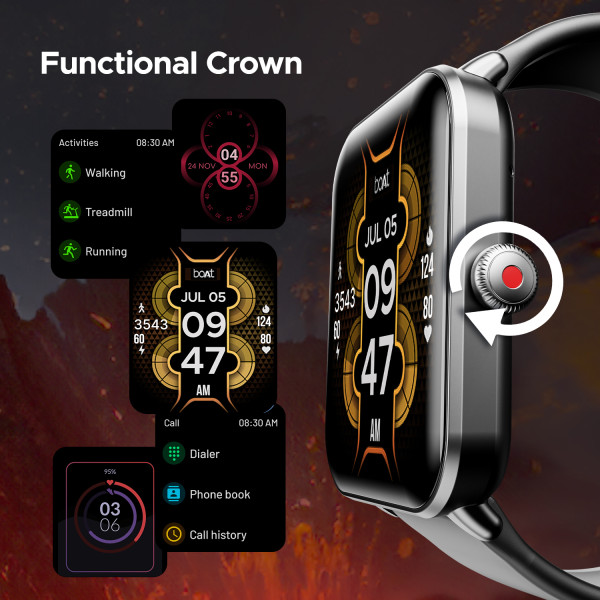 boAt Wave Fury with 1.83'' HD Display, Bluetooth Calling  Functional Crown Smartwatch (Black Strap, Free Size)