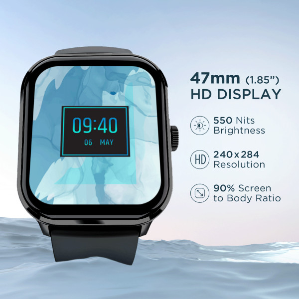 boAt Wave Infinity with 1.85" HD Screen, Functional Crown and Bluetooth Calling Smartwatch (Charcoal Black Strap, Free Size)