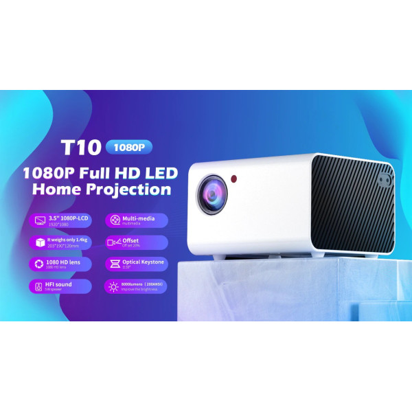 dkian 4k T10 uc46 Full HD android 6.0 projector 5000 lumes wifi super bright support youtube 200 inch projection buitl in Ott apps (5000 lm / 1 Speaker / Wireless / Remote Controller) Portable Projector (White)