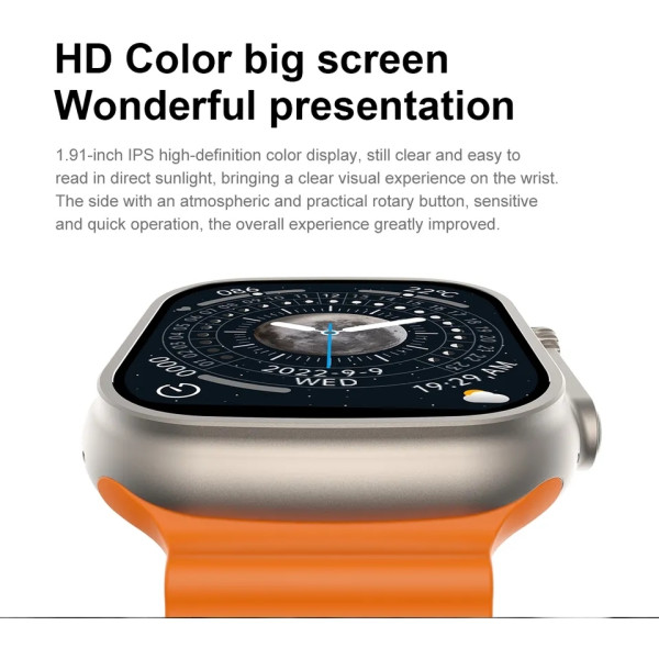 Wellteck T800 Series 8 Ultra Smart Watch HD 1.99 Inch Display Orange Strap