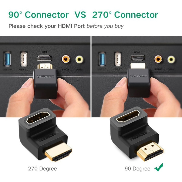 microware  TV-out Cable 2 Pack HDMI Adapter Right Angle 90 Degree Gold Plated HDMI Male to Female Connector Supports 4K for TV Stick (Black, For TV)