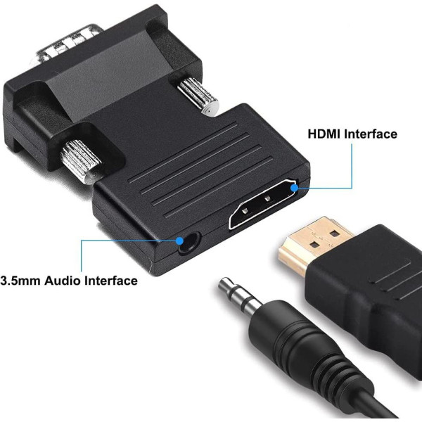 microware  TV-out Cable HDMI to VGA Adapter, HDMI to VGA Audio Output Cable Computer Set-top Box Converter Connector Adapter, Including +3.5mm Stereo Cable (Black, For TV)