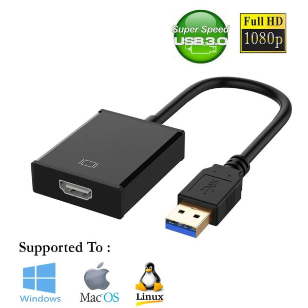 microware HDMI Adapter, Laptop Mini PC HD Monitor Smart LED TV Second Display Adapter USB 3.0 to HDMI Adapter, Laptop Mini PC HD Monitor Smart LED TV Second Display Adapter Compatible for Dell, HP, ThinkPad, Surface (Windows 7 8 10) HDMI Connector (B