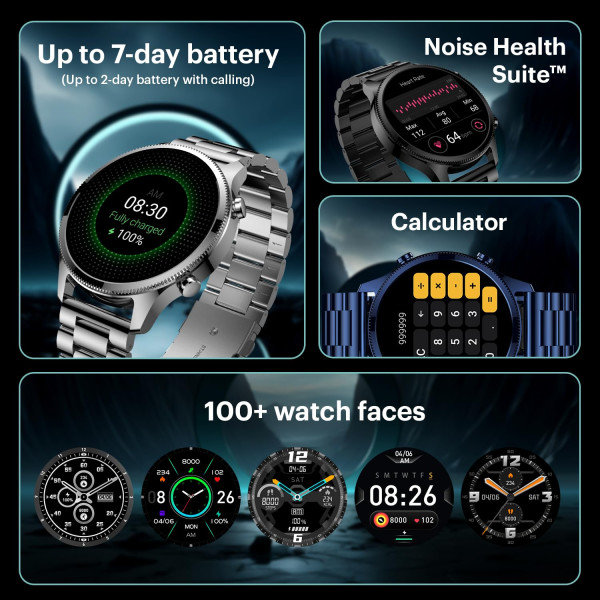 Noise Halo Plus Elite Edition Smartwatch with 1.46" Super AMOLED Display, Stainless Steel Finish Metallic Straps, 4-Stage Sleep Tracker, Smart Watch for Men and Women (Elite Black)