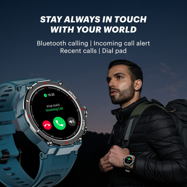 NoiseFit Force Rugged Round Dial Bluetooth Calling Smart Watch with 1.32 Inch HD screen 7 days battery Teal Green