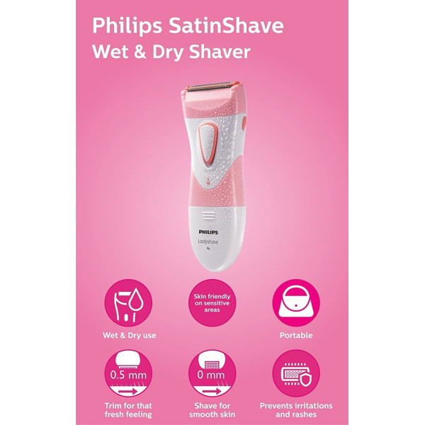 PHILIPS HP6306/00 Cordless SatinShave Wet  Dry Electric Shaver (RENEWED) Trimmer 60 min  Runtime 1 Length Settings (White)