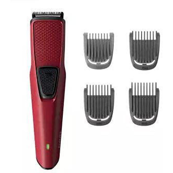 PHILIPS BT1235/15 Skin-friendly Beard trimmer Dura Power Technology, Cordless Rechargeable with USB Charging, Charging indicator, Travel lock Trimmer 60 min  Runtime 1 Length Settings (Red)