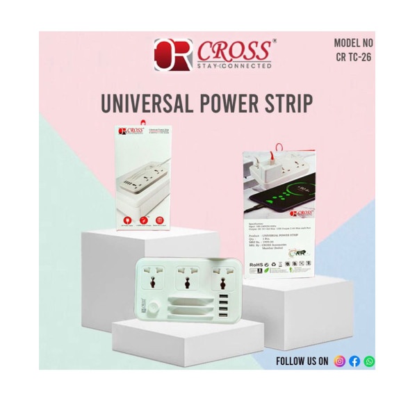 Cross Qualcomm Surge Protector 10A Power Strip QC3.0 Fast Charging Port 2m Extension Cord 4 USB Ports