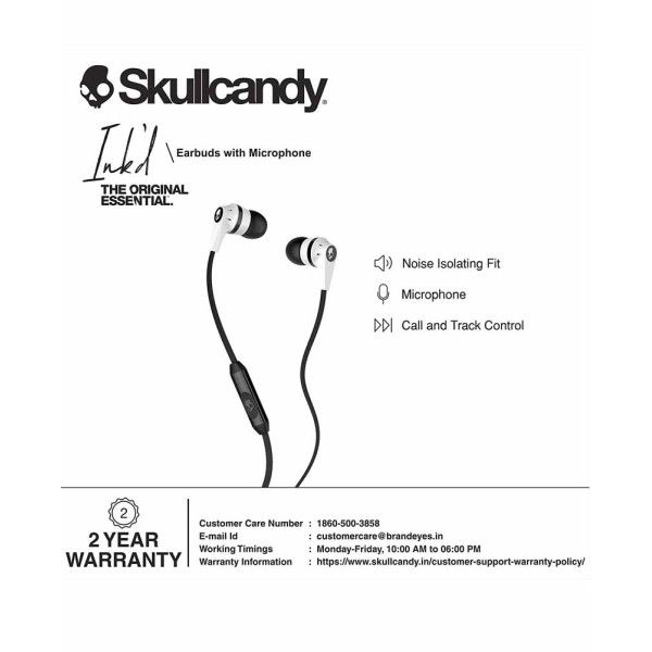 Skullcandy Ink'd Wired In-Earphone with Mic(White)
