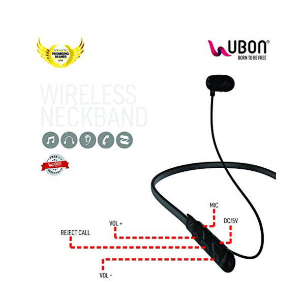 Ubon(BT-3519) Ergonomically Designed/Bluetooth Collar in Ear Hippo Series Built-in Mic Neckband